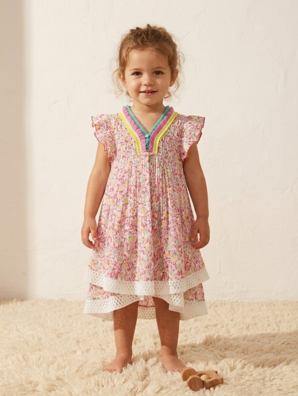 Poupette St Barth Girls Floral Dress Pink Fringe Crochet NWT Size 2
